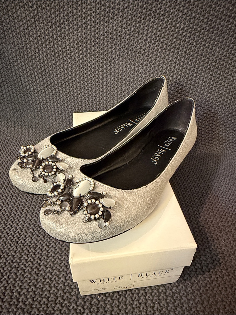 White House Black Market Silver Jeweled Ballet Flats